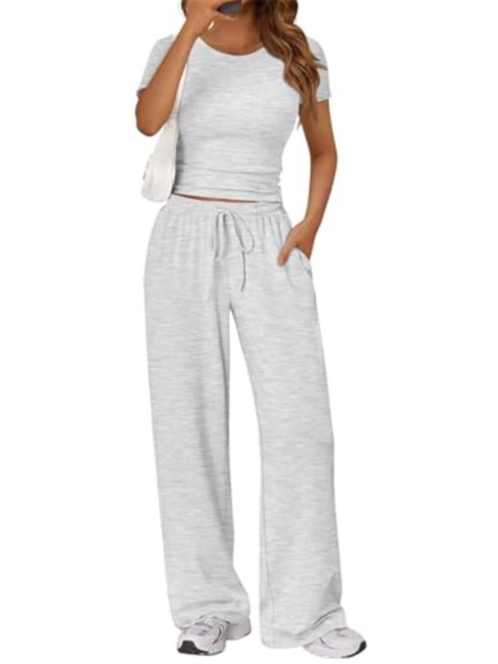 Womens Two Piece Lounge Set Wide Leg Pants Matching Travel Outfit